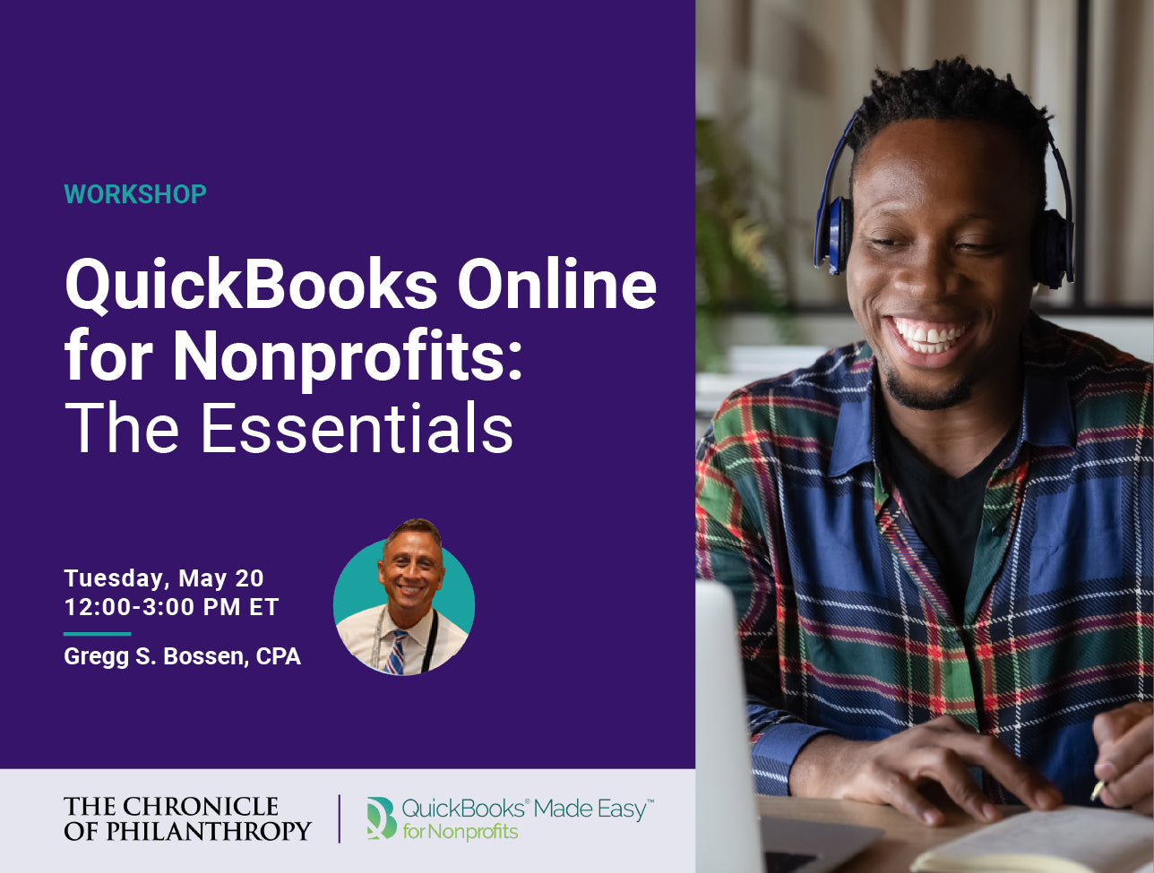A man in front of a laptop listening and learning from Gregg Bossen about QuickBooks Online for Nonprofits: The Essentials.