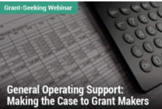 Grant-Seeking Webinar: General Operating Support: Making the Case to Grant Makers - Image of a calculator and data sheet
