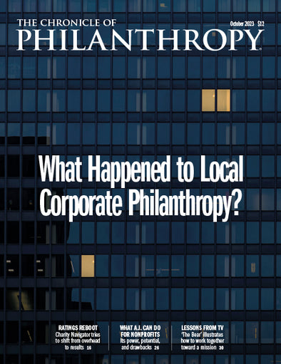 What Happened to Local Corporate Philanthropy? October 2023 Issue - Tall business building with several glass windows. 