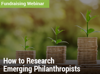 Fundraising Webinar: How to Research Emerging Philanthropists - image of three stacks of coins with little plant sprouts coming out of each one