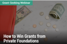 Grant-Seeking Webinar: How to Win Grants from Private Foundations - Image of coins and dollar bills spilling out of a red purse