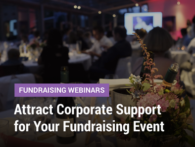 Fundraising Webinar: Attract Corporate Support for Your Fundraising Event - image of a corporate event in a dark room with people at table with nice tablecloths