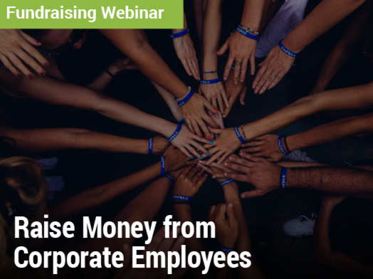 Fundraising Webinar: Raise Money from Corporate Employees - image of a bunch of hands together in a circle as if they're about to cheer