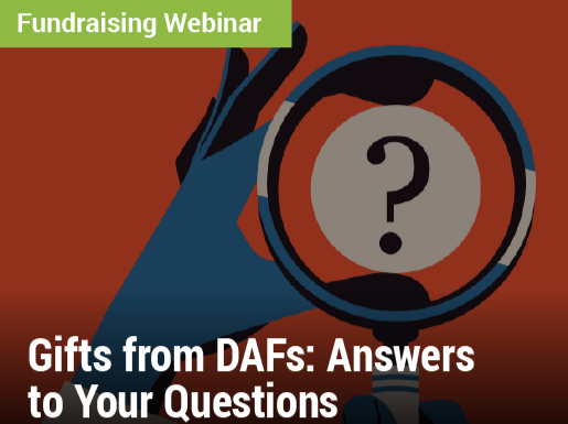 Fundraising Webinar: Gifts from DAFs: Answers to Your Questions - image of a magnifying glass over a question mark drawing