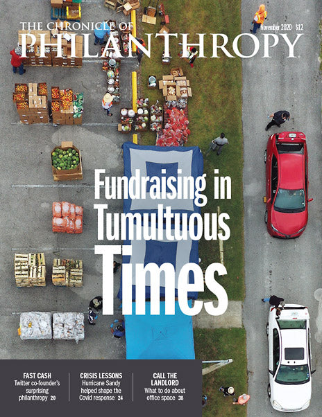 Cover Image of The Chronicle of Philanthropy Issue, November 2020, Fundraising in Tumultuous Times.