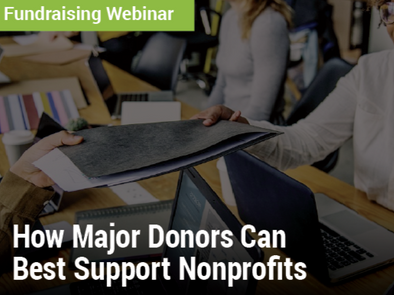 Fundraising Webinar: How Major Donors Can Best Support Nonprofits - image of someone handling a folder to a woman at a computer
