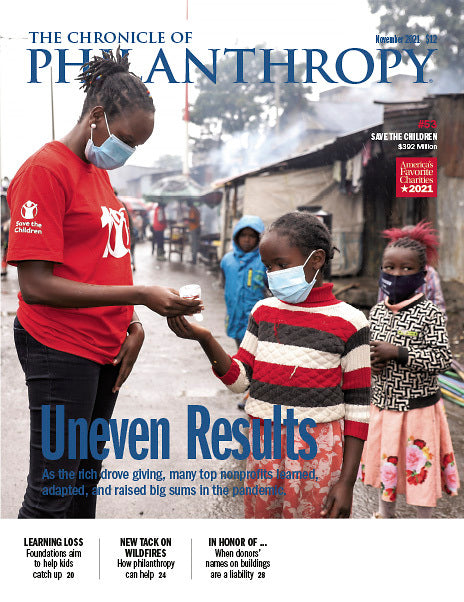 Cover Image of The Chronicle of Philanthropy Issue, November 2021, Uneven Results.