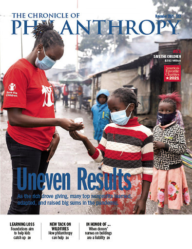 Cover Image of The Chronicle of Philanthropy Issue, November 2021, Uneven Results.
