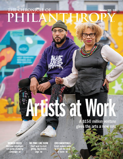 Cover Image of The Chronicle of Philanthropy Issue, December 2021, Artists at Work.