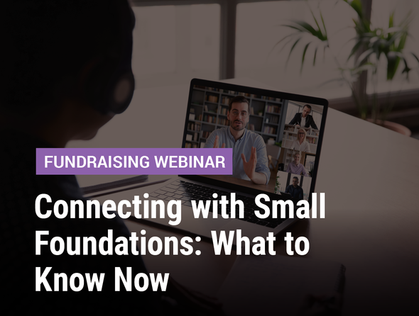 Fundraising Webinar: Connecting with Small Foundations: What to Know Now - image of a person on an online call with multiple people on the computer