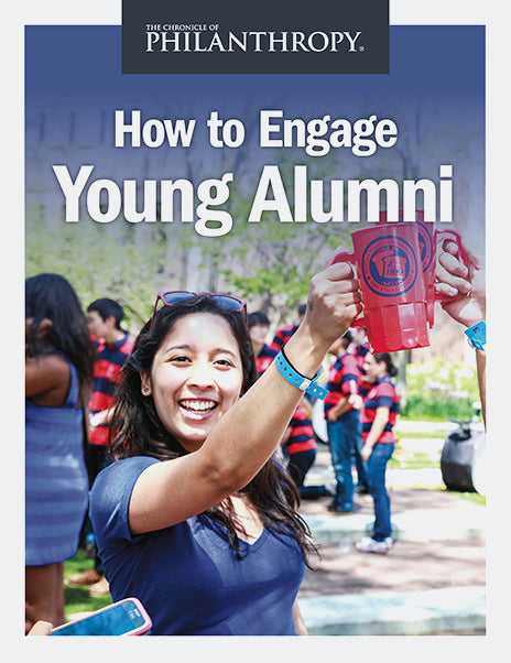 How to Engage Young Alumni Collection - Cover image of a young woman toasting a university cup