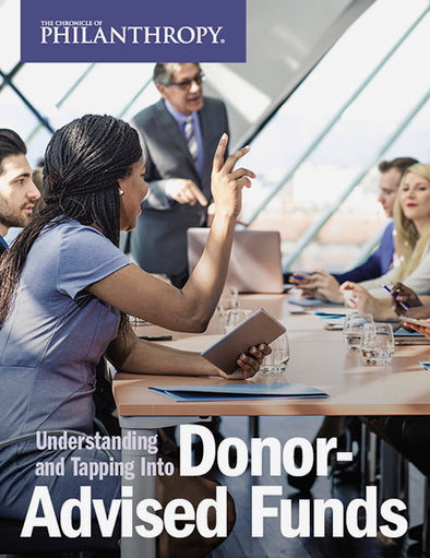 Understanding and Tapping Into Donor-Advised Funds Collection - Cover image of a woman raising her hand in a meeting