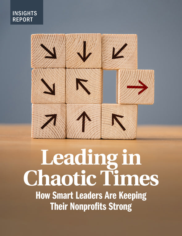 Chronicle of Philanthropy: Leading in Chaotic Times - image of building blocks with arrows pointing in different directions