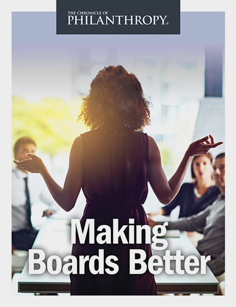 Making Boards Better Collection - Cover image of the head of the board speaking to a table of professionals